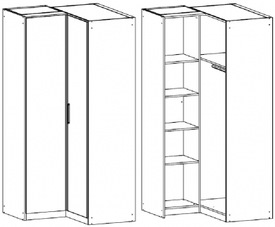 40L7 : 2 Door Corner Wardrobe with High Polish Front and Chrome Color Long Handle